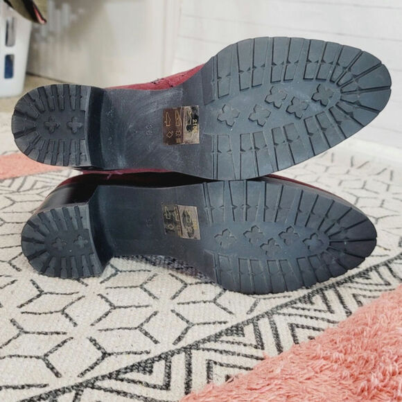 SUNDANCE BUTTONED UP CRANBERRY SUEDE BOOTIES, SZ 7/7.5 US-38/EU - Picture 9 of 16